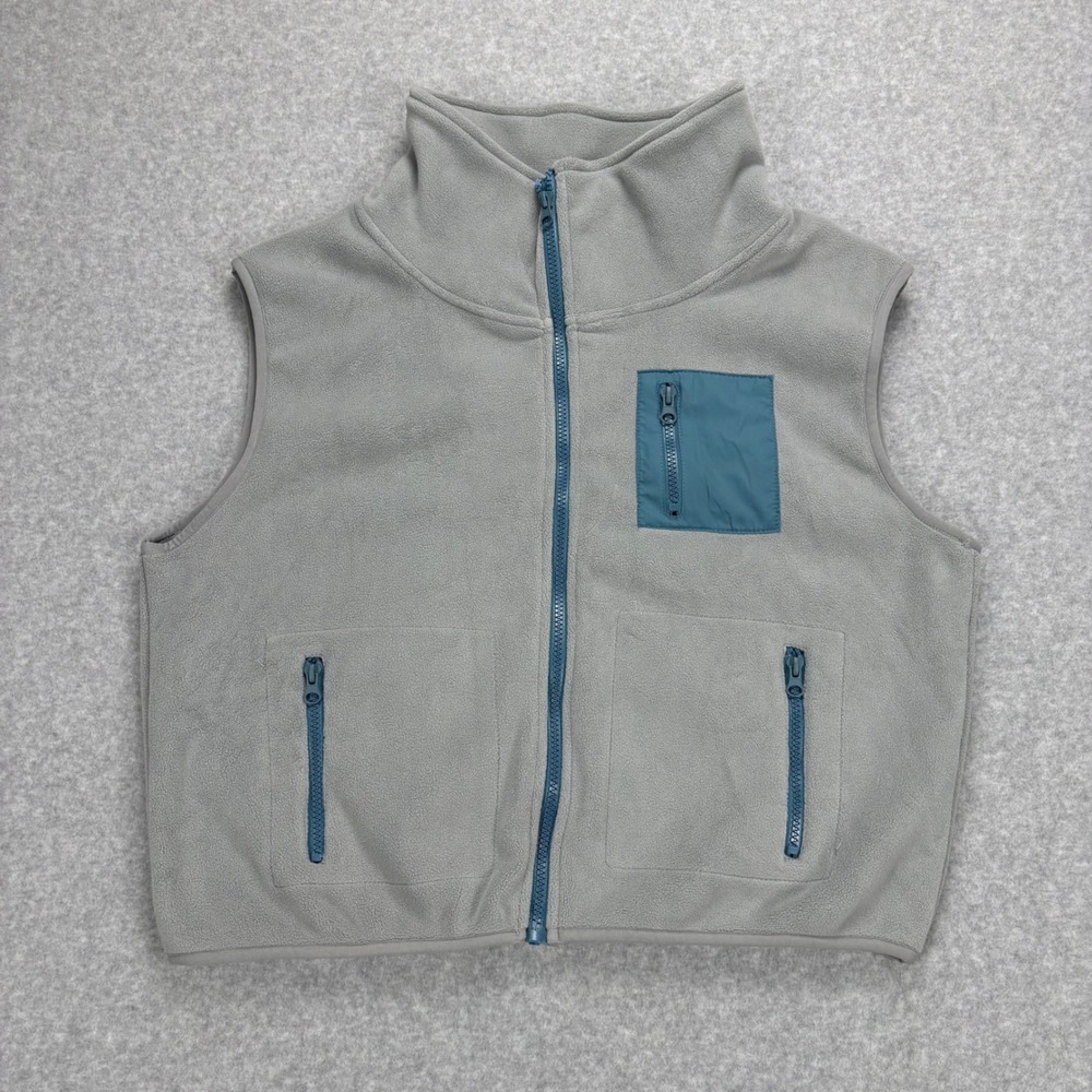 Polar Fleece Vest Mens M Gray Contrast Pocket Gorpcore Outdoor Warm Hiking Golf